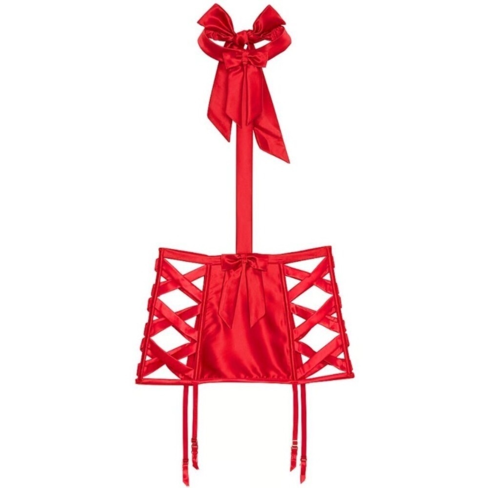 New! Victoria’s Secret Red Bow Topped Playsuit Peek A Boo Lingerie 3387